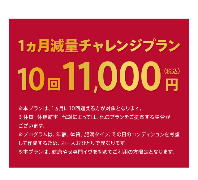 1ヵ月減量チャレンジプラン10回11,000円（税込）